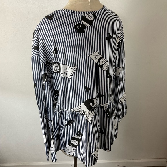 ❤️ ZARA Art Deco Paint Artist Striped Peplum Blouse Top Sz S - Picture 5 of 7